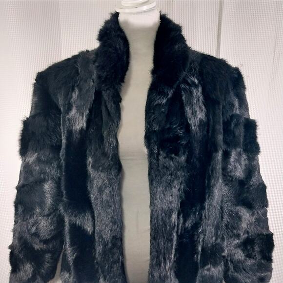 LEARSI! STUNNING BLACK GENUINE RABBIT FUR COAT, JACKET, STYLED LIKE A MINK! SZ M - Picture 4 of 13